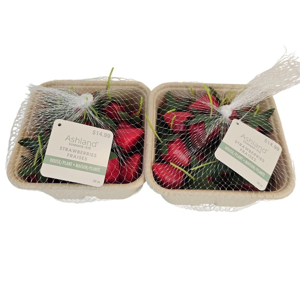 Faux Strawberries Lot of 2 Baskets 52 Foam Plastic Fruit Decor New Ashland